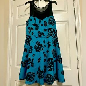 Turquoise floral print dress with mesh